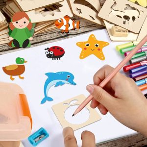 DIY Kids Wooden Stencils drawing kit 12-pieces