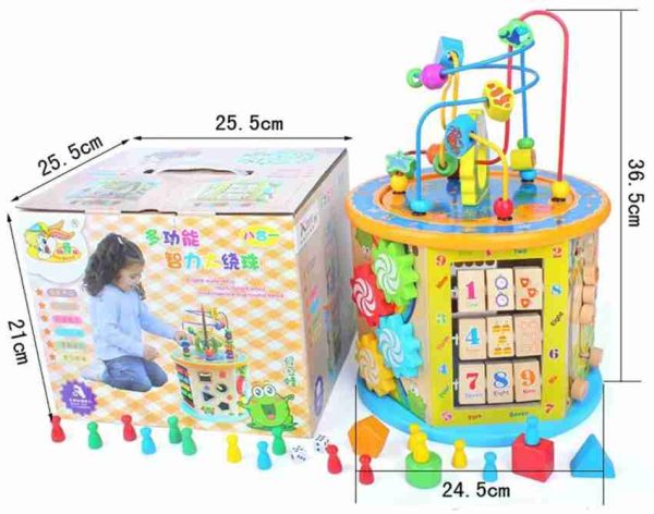 9-in-1 Wooden Play Cube Activity Center Multifunctional Bead