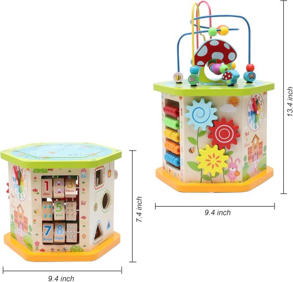 9-in-1 Wooden Play Cube Activity Center Multifunctional Bead