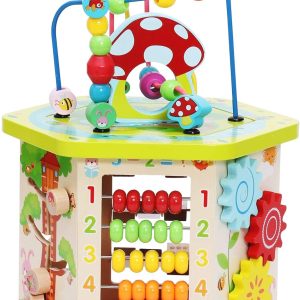 9-in-1 Wooden Play Cube Activity Center Multifunctional Bead