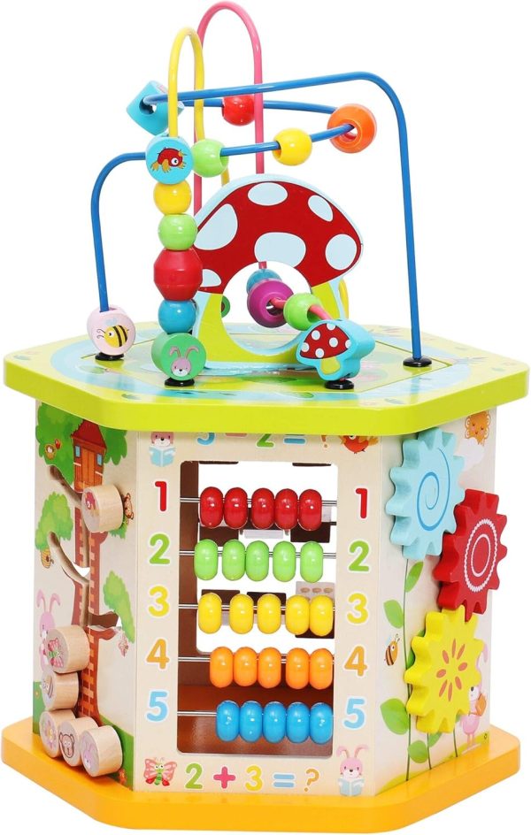 9-in-1 Wooden Play Cube Activity Center Multifunctional Bead