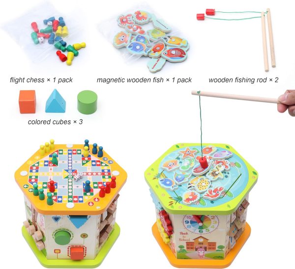 9-in-1 Wooden Play Cube Activity Center Multifunctional Bead