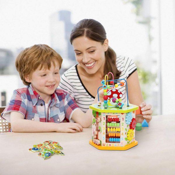 9-in-1 Wooden Play Cube Activity Center Multifunctional Bead