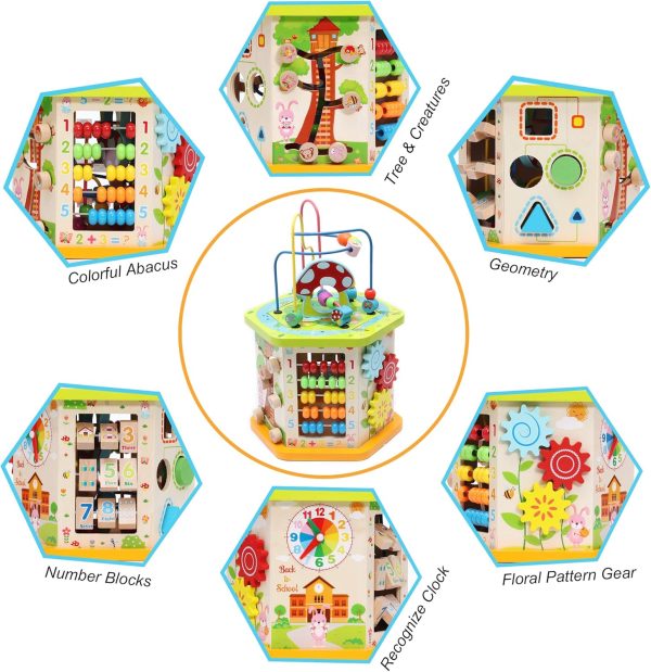 9-in-1 Wooden Play Cube Activity Center Multifunctional Bead