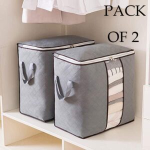 pack of 2 portable bamboo charcoal clothes blanket large folding bag storage box organizer